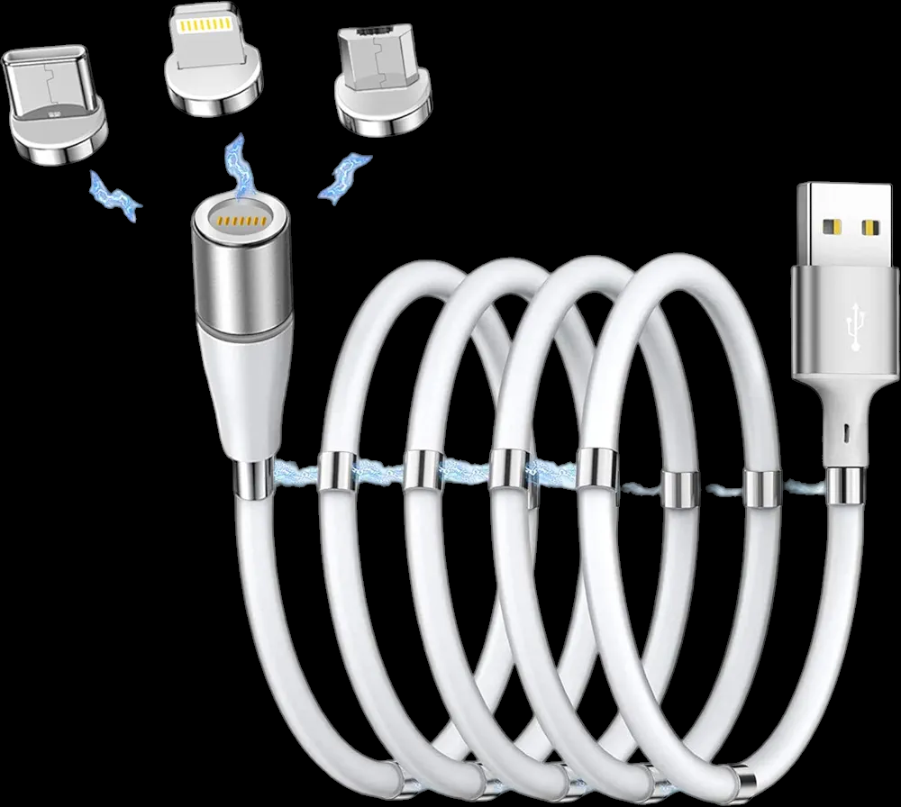 Self-winding magnetic phone charging cable